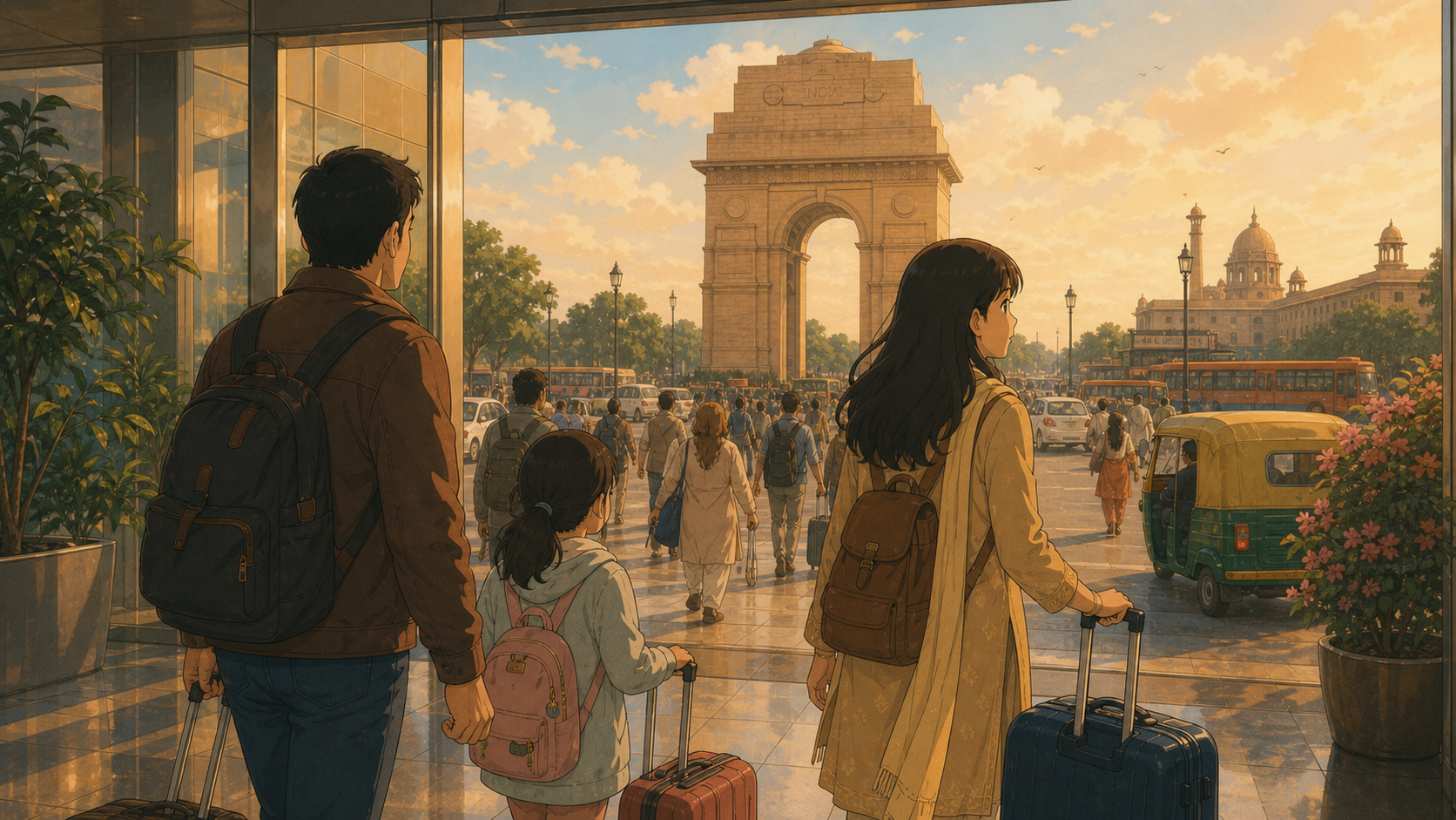 Arriving in Delhi India Gate at sunset