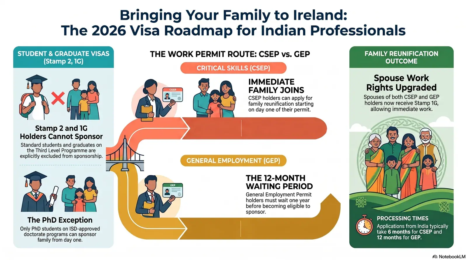 Indian couple planning family reunification to Ireland, with visa documents and stamp categories explained