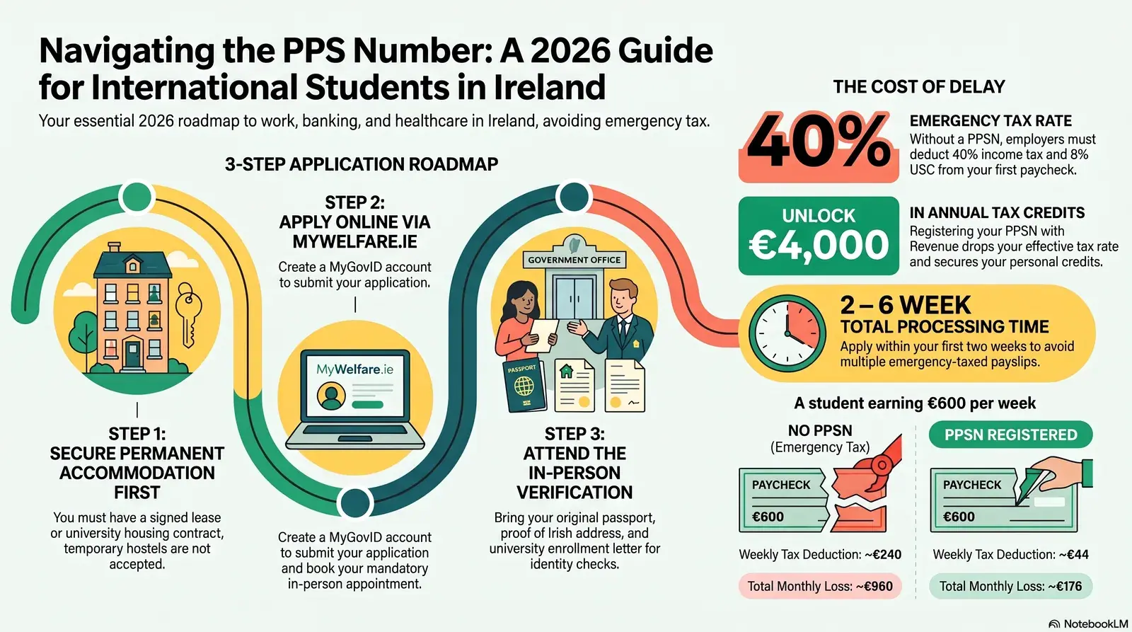 International student holding a PPS number letter outside an Irish Intreo Centre 2026