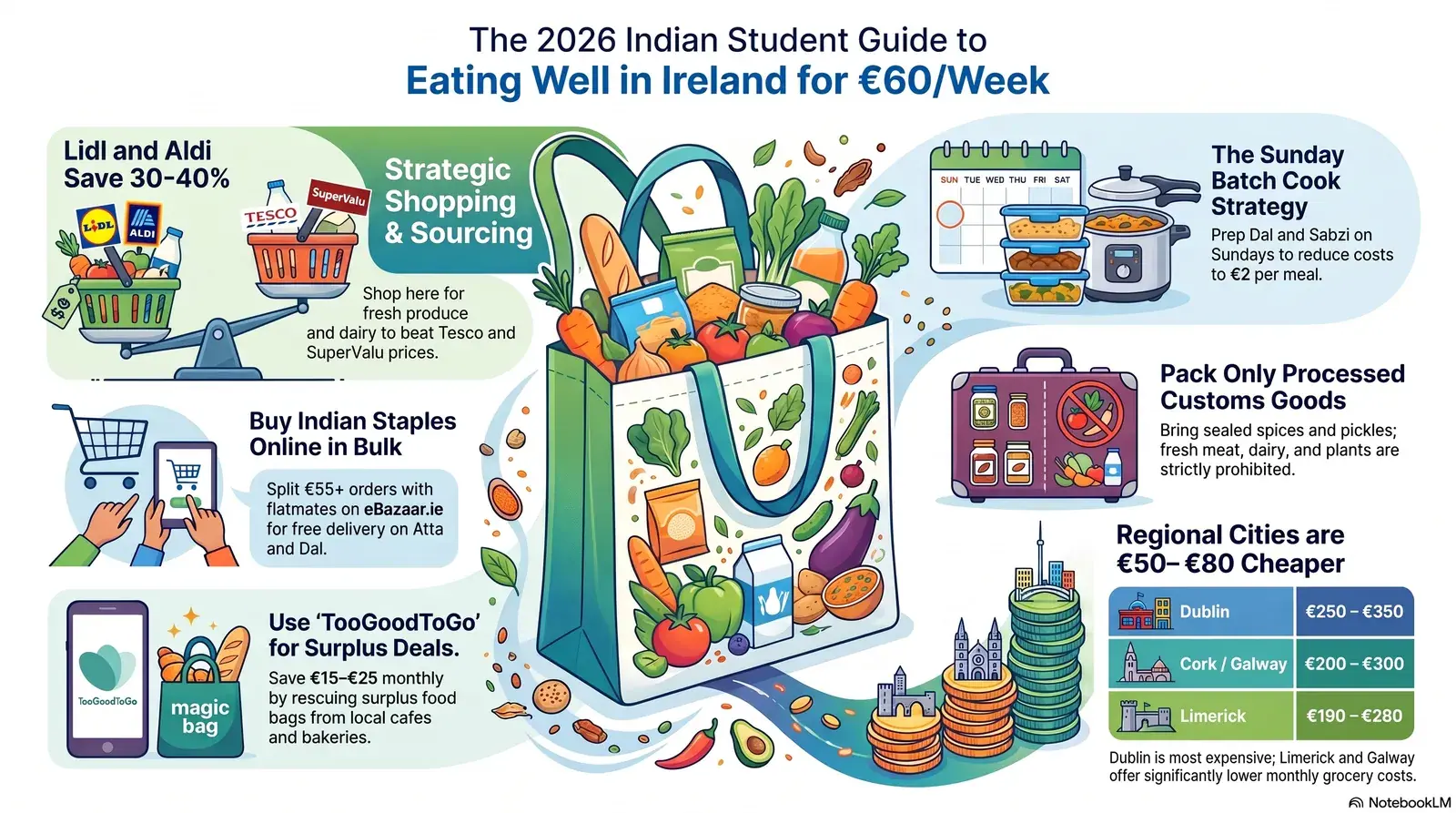 Indian grocery shopping guide for students in Ireland 2026 — supermarkets, Indian stores and weekly meal plan