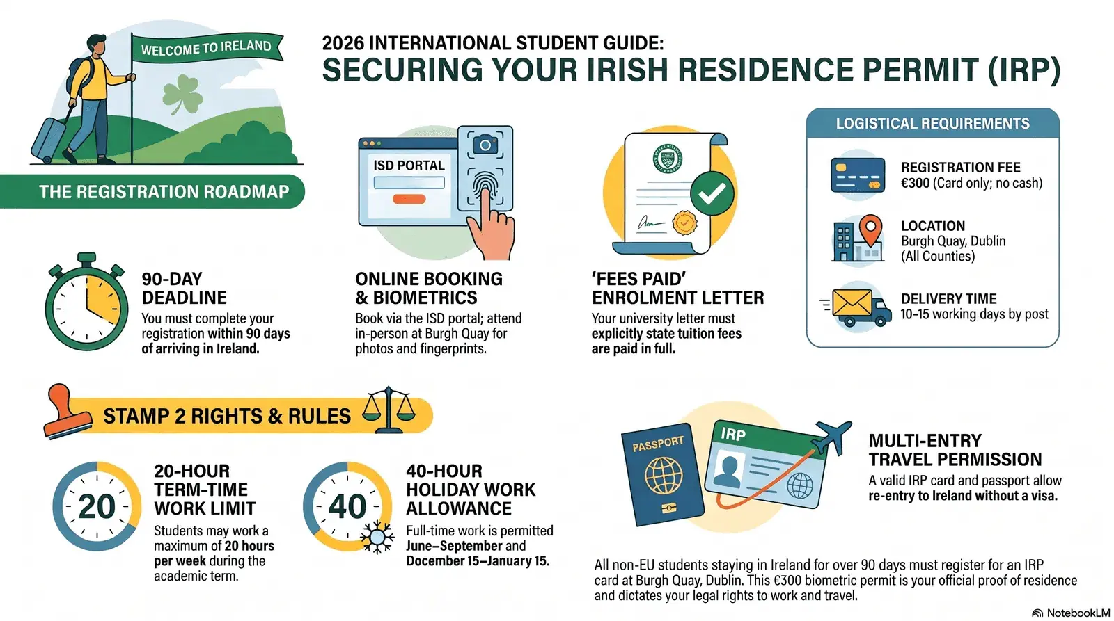 International student holding Irish Residence Permit card outside Burgh Quay immigration office Dublin 2026
