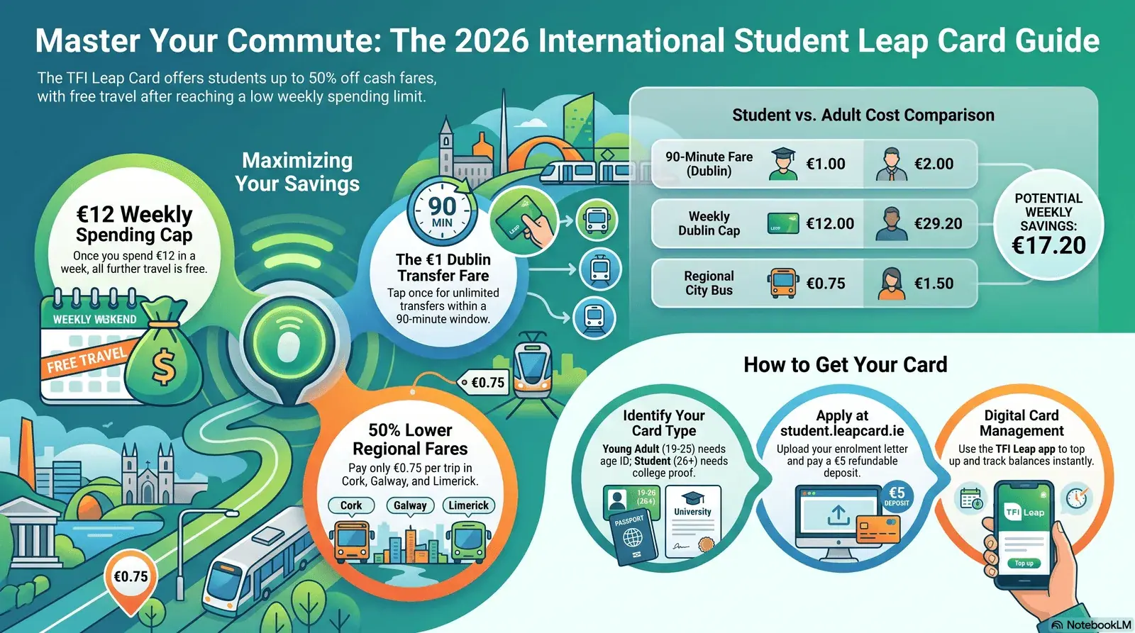 International student using a Leap Card on a Dublin Bus in Ireland 2026