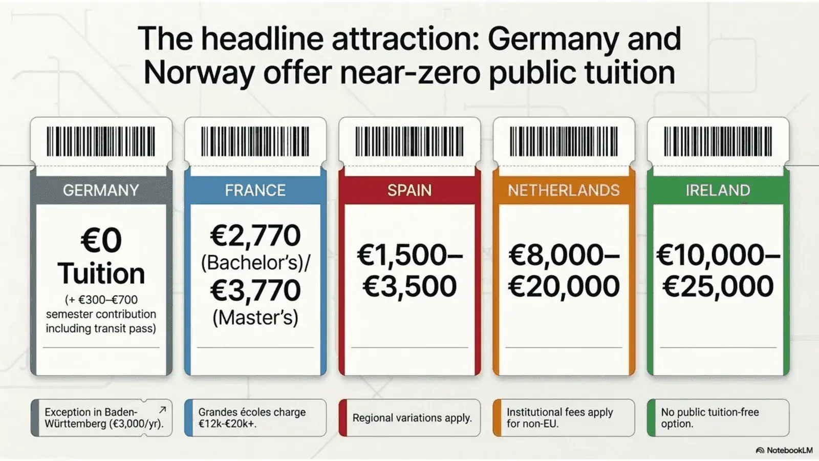The headline attraction: Germany and Normway offer near-zero public tution fee