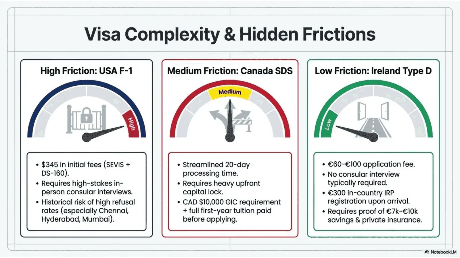 Visa Complexity: Ireland vs USA vs Canada for international students in 2026