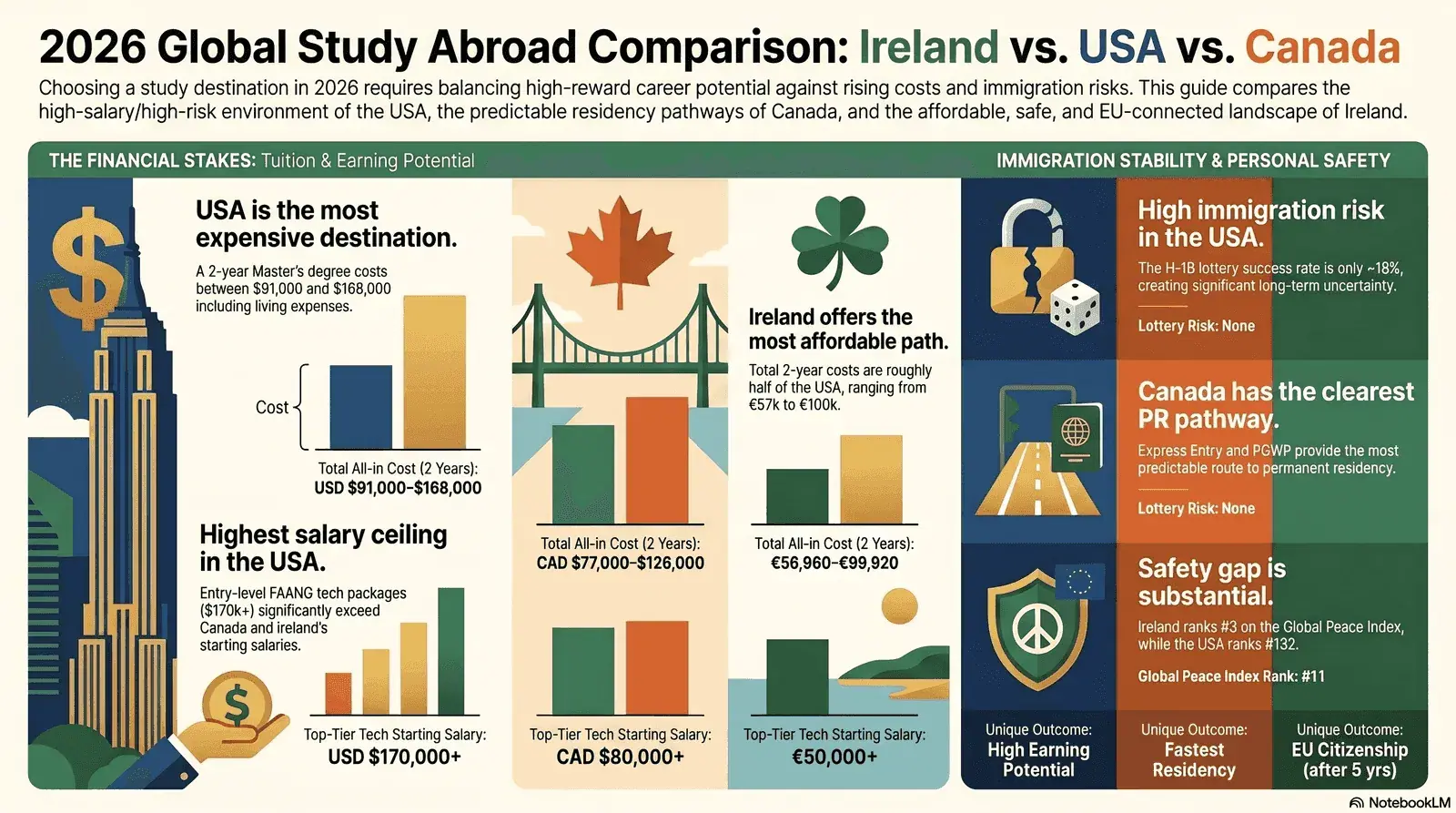 Ireland vs USA and Canada for international students 2026 comparison