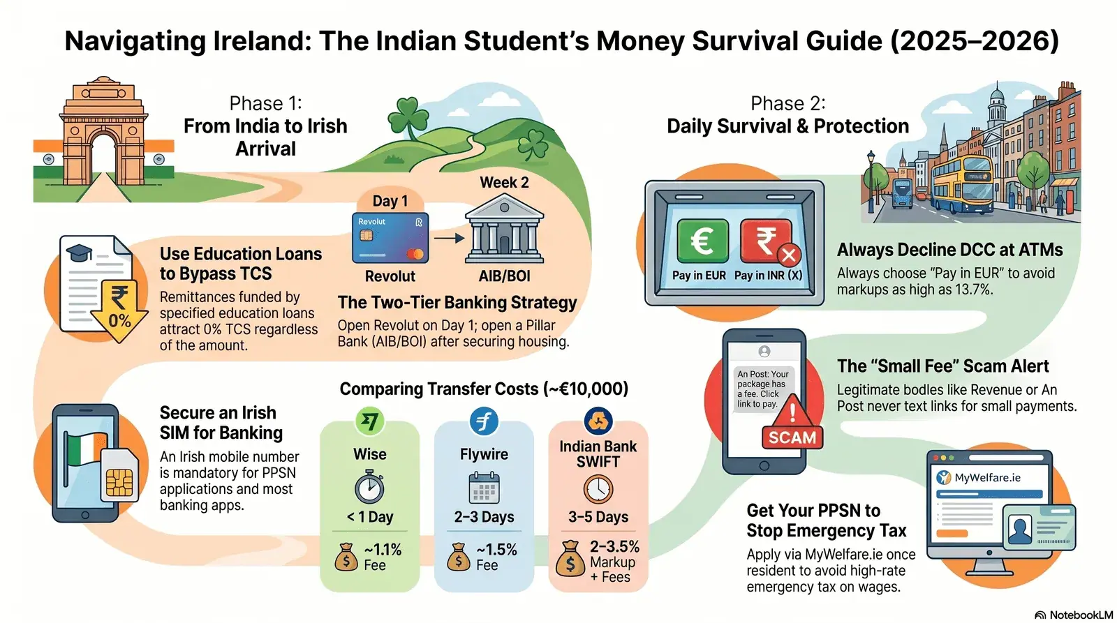 The Indian Student's Money Survival Guide to Ireland (2025–2026): Banking, Transfers, DCC, Bills & Scams
