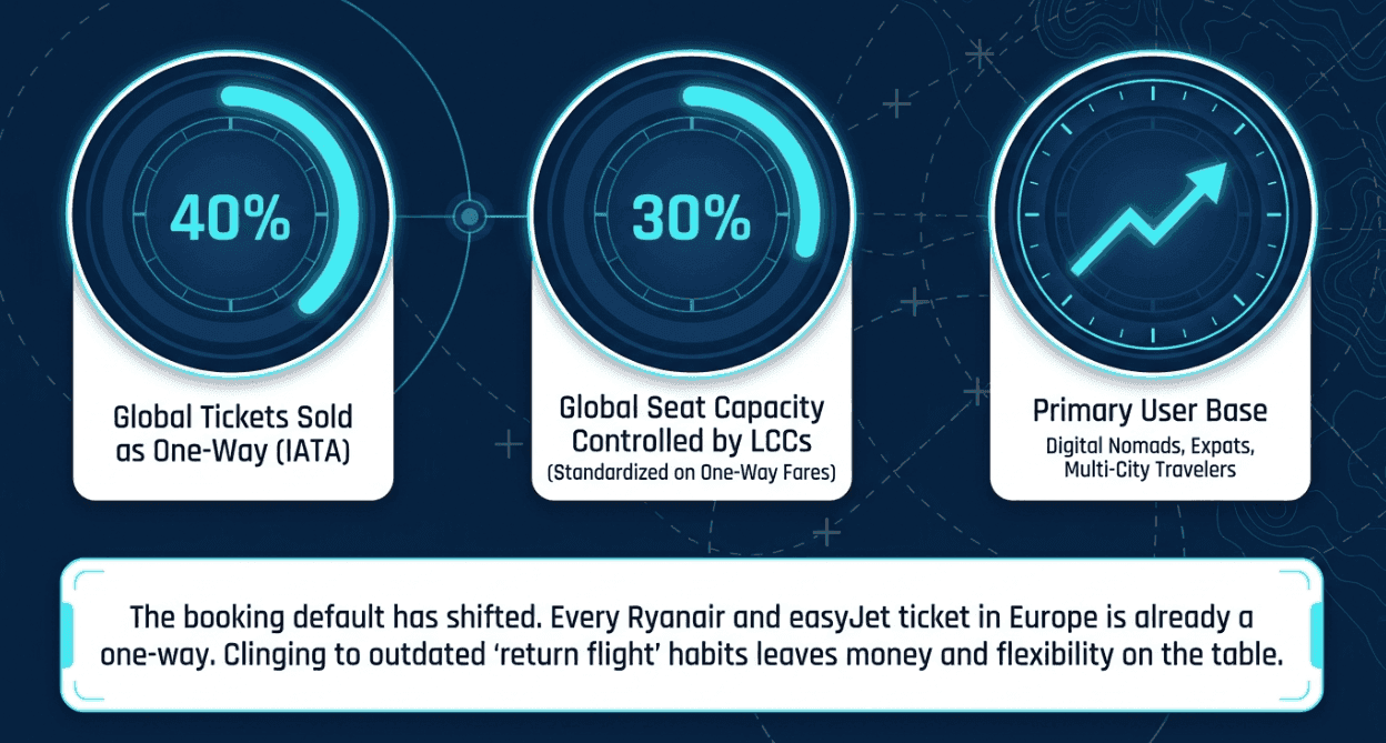 Default flight booking is shifting from return to one-way