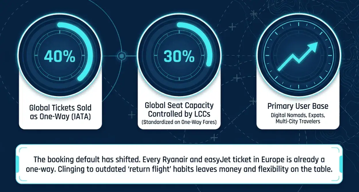 Default flight booking is shifting from return to one-way