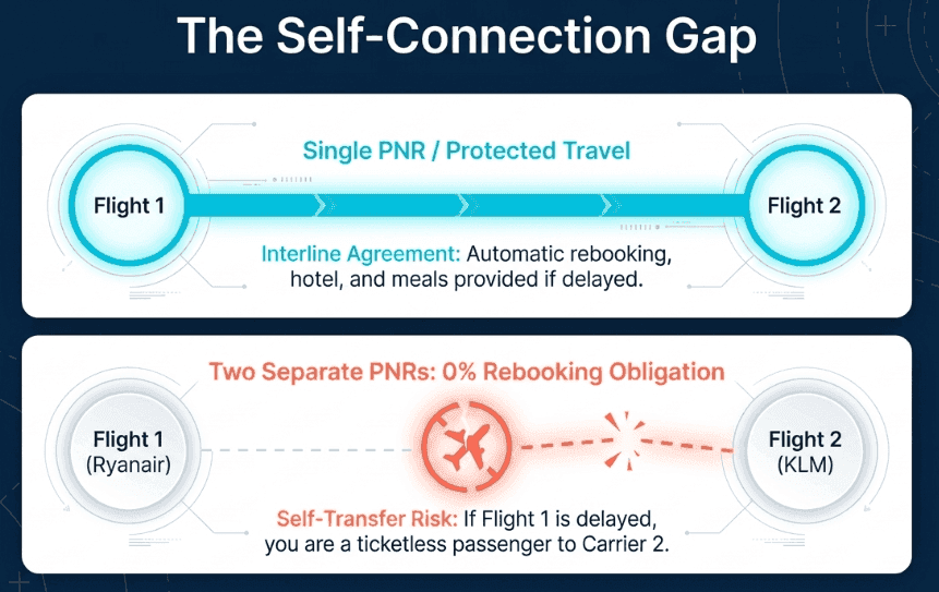 Flight self connection gaps and risks