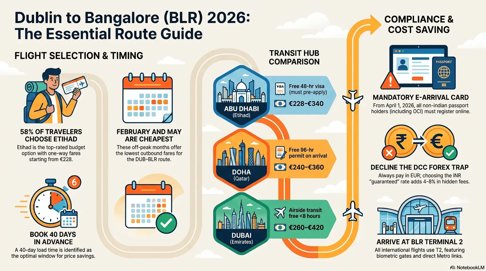 Dublin Airport departure board with Bangalore BLR connection — best airlines and route guide 2026