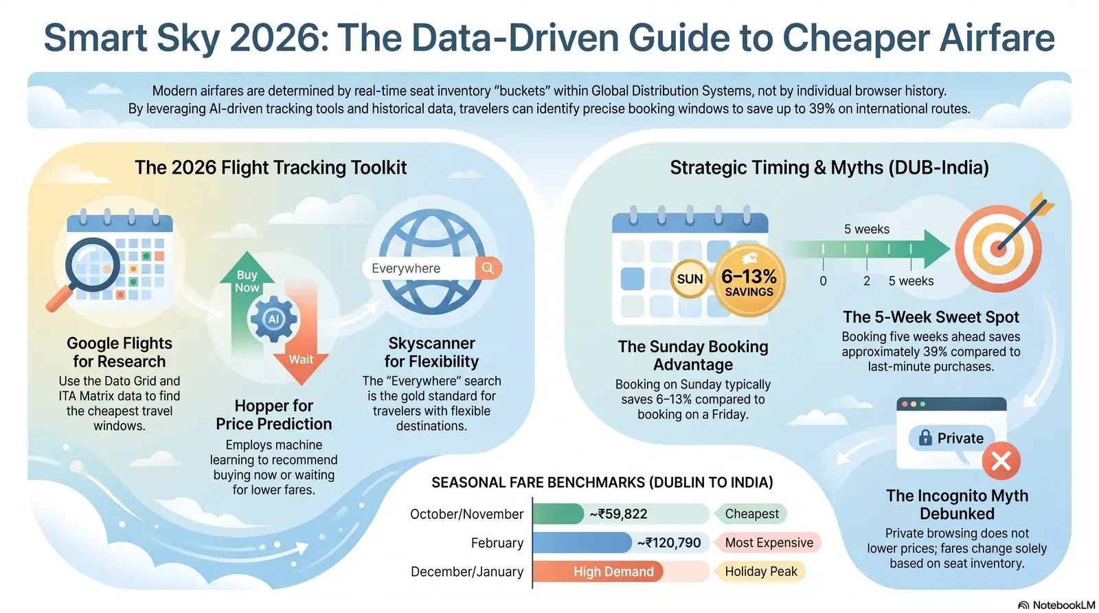 Flight price tracking tools 2026: Google Flights, Hopper, Skyscanner and AI fare prediction for Ireland-India routes