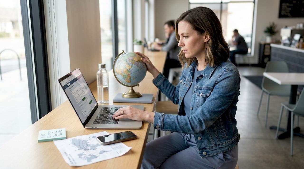 Traveller comparing flight prices across different booking currencies